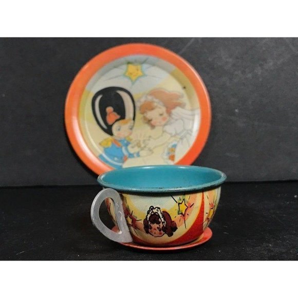 Vintage Ohio Art toy Tin lithograph tea cup saucer - Picture 9 of 10